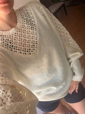 coquette vintage fall sweater cream crochet knit 80s S